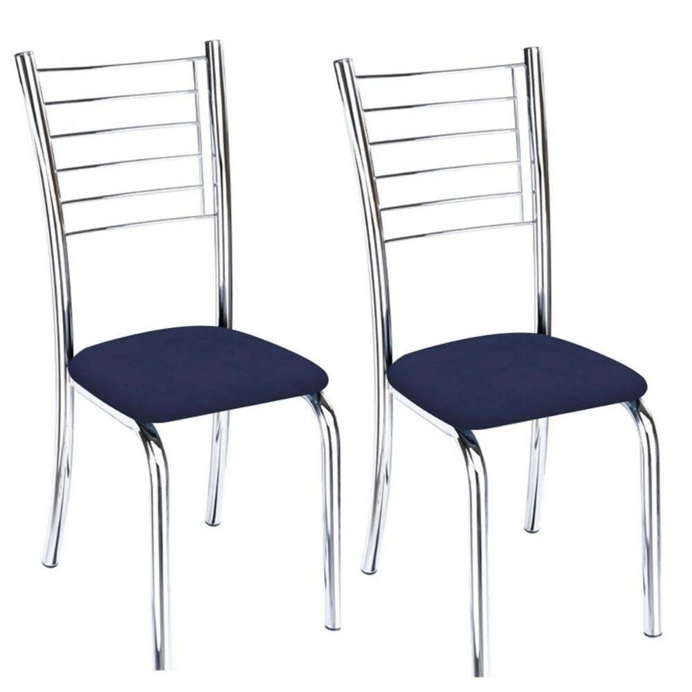 Kit 2 Cadeiras de Jantar Lara Cromada para Cozinha Assento Sintético Azul Marinho - Aurora Line - 1