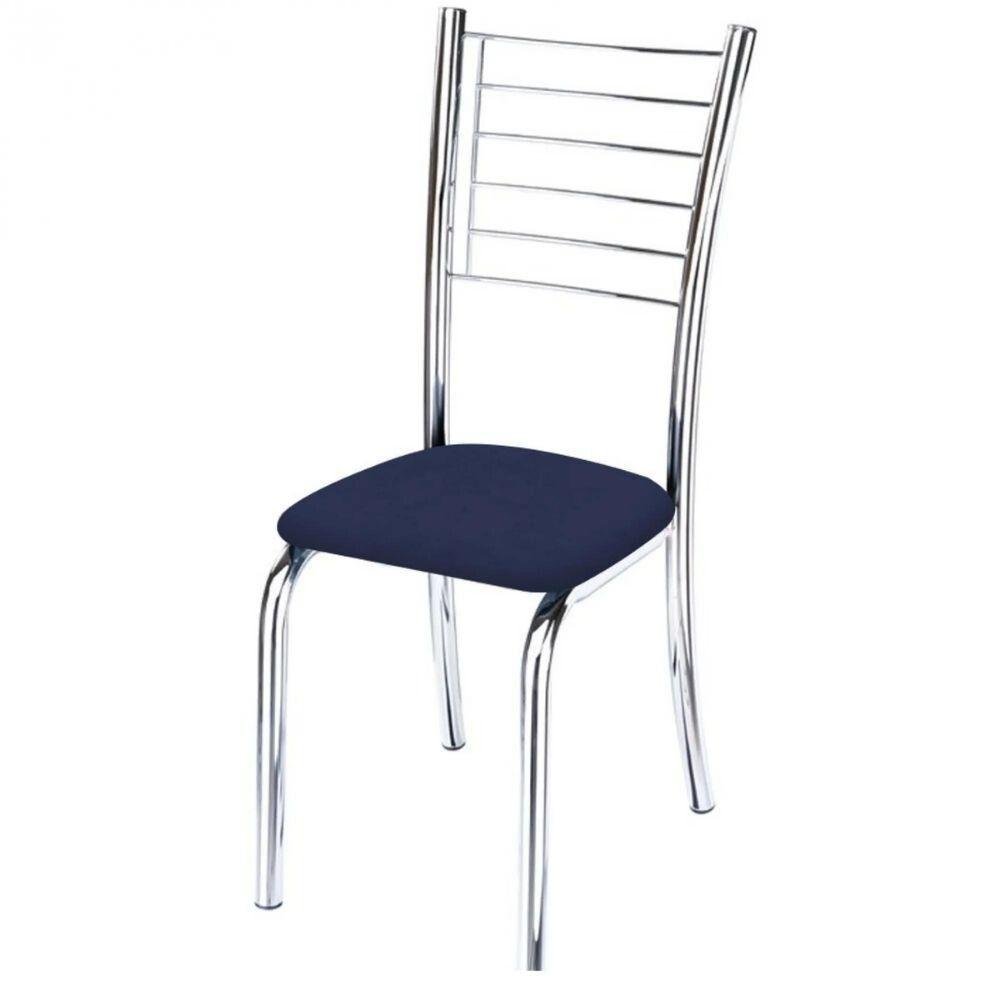 Kit 2 Cadeiras de Jantar Lara Cromada para Cozinha Assento Sintético Azul Marinho - Aurora Line - 4