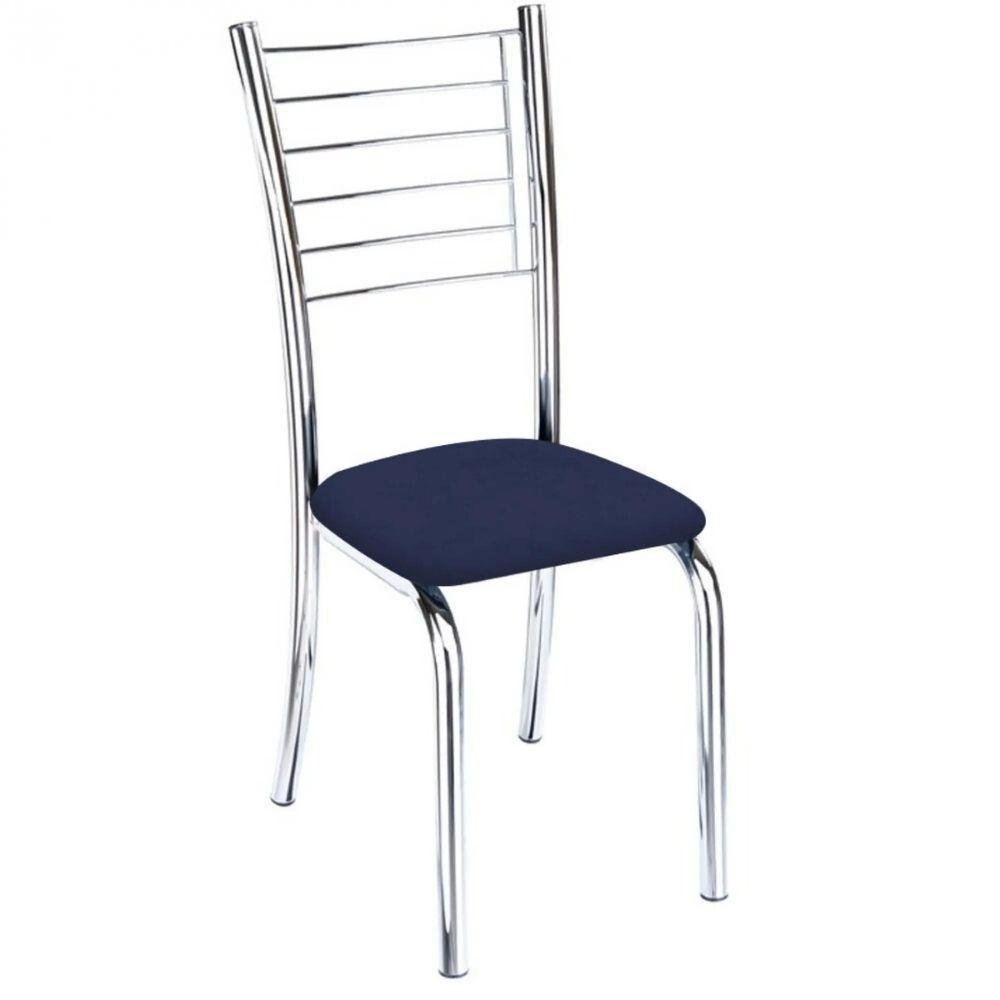 Kit 2 Cadeiras de Jantar Lara Cromada para Cozinha Assento Sintético Azul Marinho - Aurora Line - 5