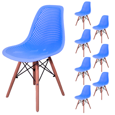Kit 8 Cadeiras Charles Eames Eifell 130 Furadinha:Azul Bebe