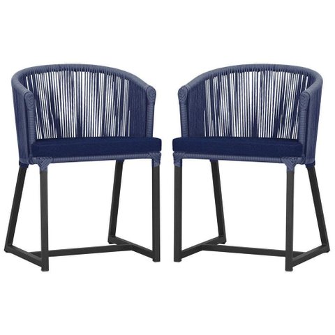 2 Cadeiras de Jantar Noronha Preta Corda Náutica E10 Trama Azul