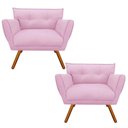 Ver imagem 1 de Kit 02 Poltronas Anitta Suede Rosa Bebê Pés Palito Castanho