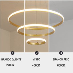 Lustre Pendente 3 em 1 Arco Aneis Led Infinito Perfil Luminaria Ajustavel Regulavel Iluminaçao Ambie - 5