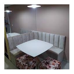 Conjunto Canto Alemão Baú Encosto Ripado Suede (1,20x1,50):cinza - 1