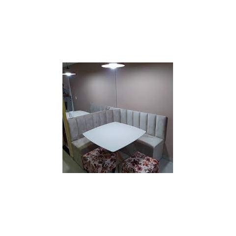 Conjunto Canto Alemão Baú Encosto Ripado Suede (1,20x1,50):cinza