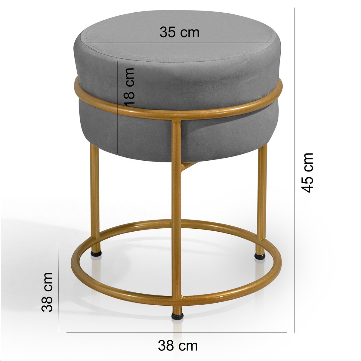 Puff Redondo Argola Levi Veludo Cinza Base em Aço Dourado - 6