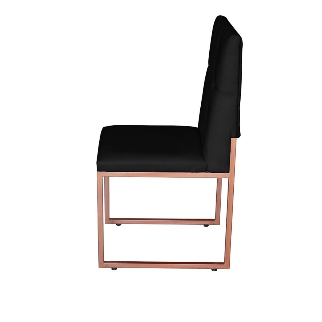 Cadeira Para Sala de Jantar Escritório Slim Capitonê Industrial Base Bronze Suede Preto - Open Decor - 2