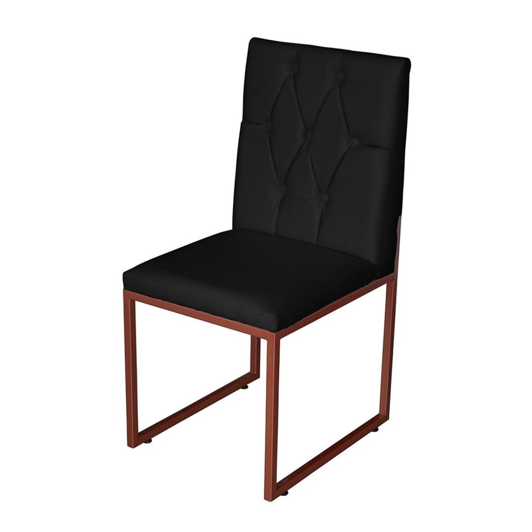 Cadeira Para Sala de Jantar Escritório Slim Capitonê Industrial Base Bronze Suede Preto - Open Decor - 1