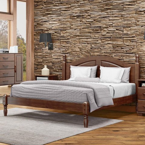 Cama De Casal Grande Com Cabeceira Quarto Adulto Madeira Maciça Pinus Torneada Retrô Marrom Café