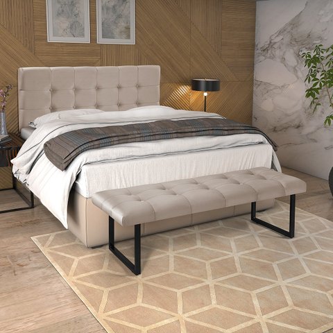 Cabeceira Box Casal Estofada 1,40 e Recamier Banco Dacar Bege