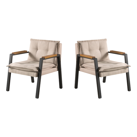 Kit 2 Poltronas Decorativa Para Sala Ou Escritório Estilo Industrial Fortaleza Veludo Bege