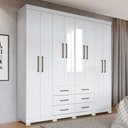 Ver imagem 2 de Guarda Roupa Casal Liverpool 8.6 8 Portas 6 Gavetas Branco com Espelho e Pés - Santos Andirá