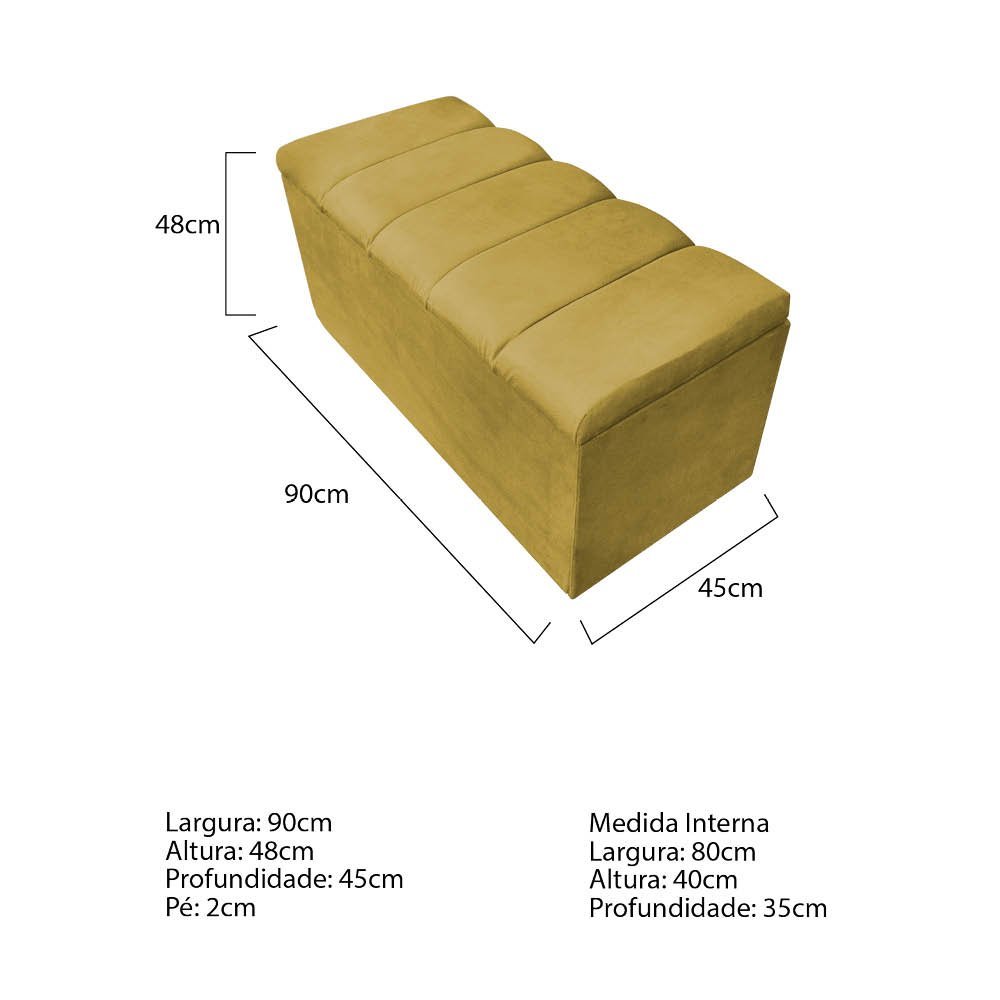 Calçadeira Estofada Sevilha P02 90 cm Solteiro Suede Amarelo - ADJ Decor - 3