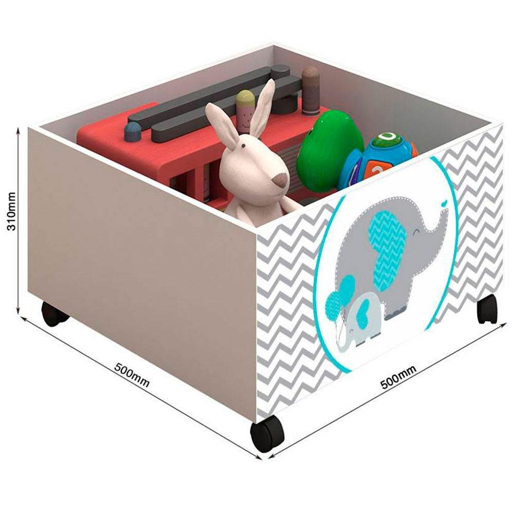 Cama para Criança com 2 Baús Elefante Verde Água Filhote e Colchão Solteiro Branco e Mel - 3