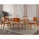 Ver imagem 1 de Conjunto Mesa 160cm com Vidro 6 Cadeiras Malta Gold Moderna Linho Palha Off White Imbuia