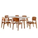 Ver imagem 2 de Conjunto Mesa 160cm com Vidro 6 Cadeiras Malta Gold Moderna Linho Palha Off White Imbuia