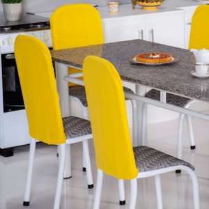 Kit 4 Capas Encosto de Cadeira de Ferro Tubular Cozinha e Jantar Malha Helanca Elástica:amarela