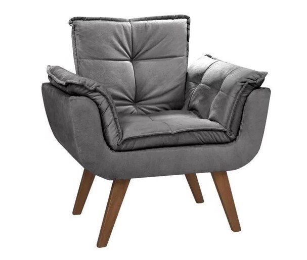 Kit 2 Poltronas Decorativa Opala Suede Cinza - 2