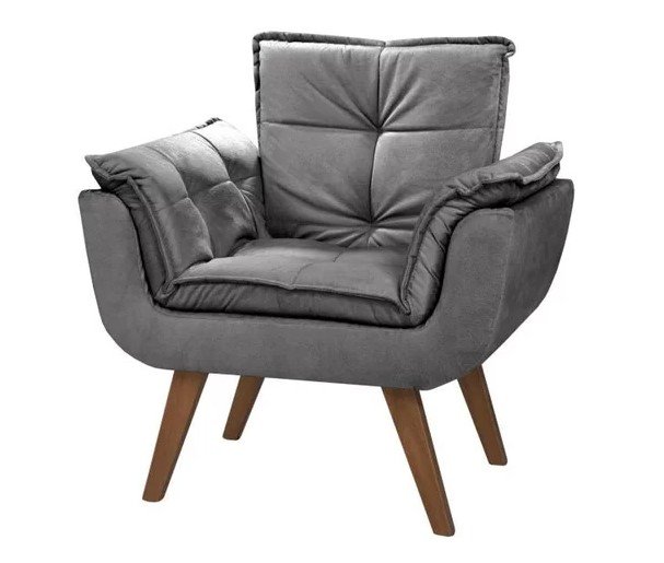 Kit 2 Poltronas Decorativa Opala Suede Cinza - 3
