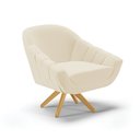 Ver imagem 3 de Kit 02 Poltronas Giratória Giovana Linho Bege A19 Base de Madeira MA30 - D'Rossi