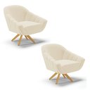 Ver imagem 1 de Kit 02 Poltronas Giratória Giovana Linho Bege A19 Base de Madeira MA30 - D'Rossi
