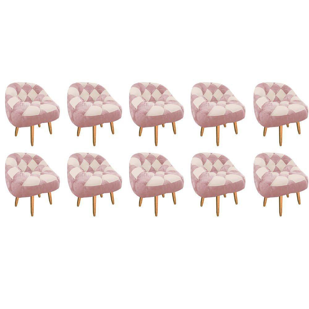 Kit 10 Poltrona Paloma Pé Palito Corino Rosa Bebê e Corino Bege - 1