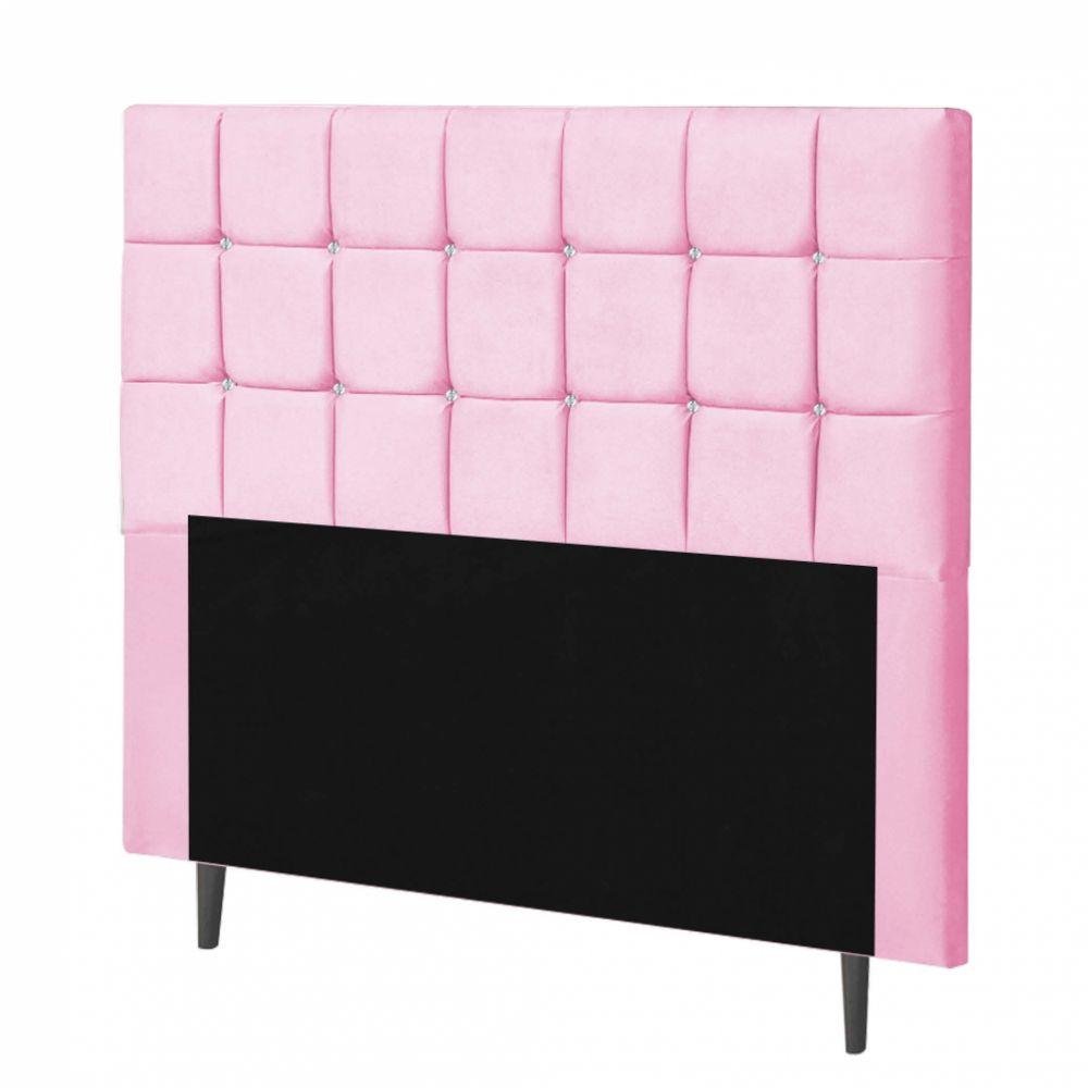 Cabeceira Espanha Estofada 160cm Rosa Com Strass Branco - 1