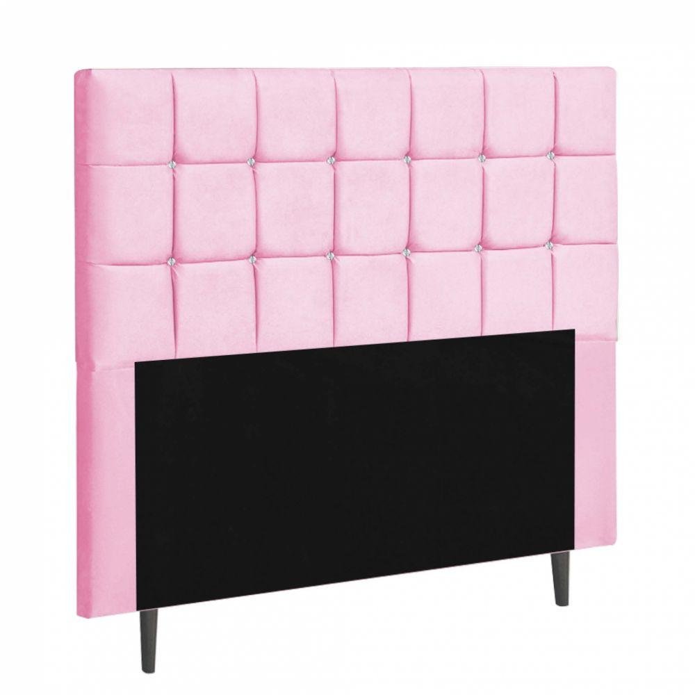 Cabeceira Espanha Estofada 160cm Rosa Com Strass Branco - 2