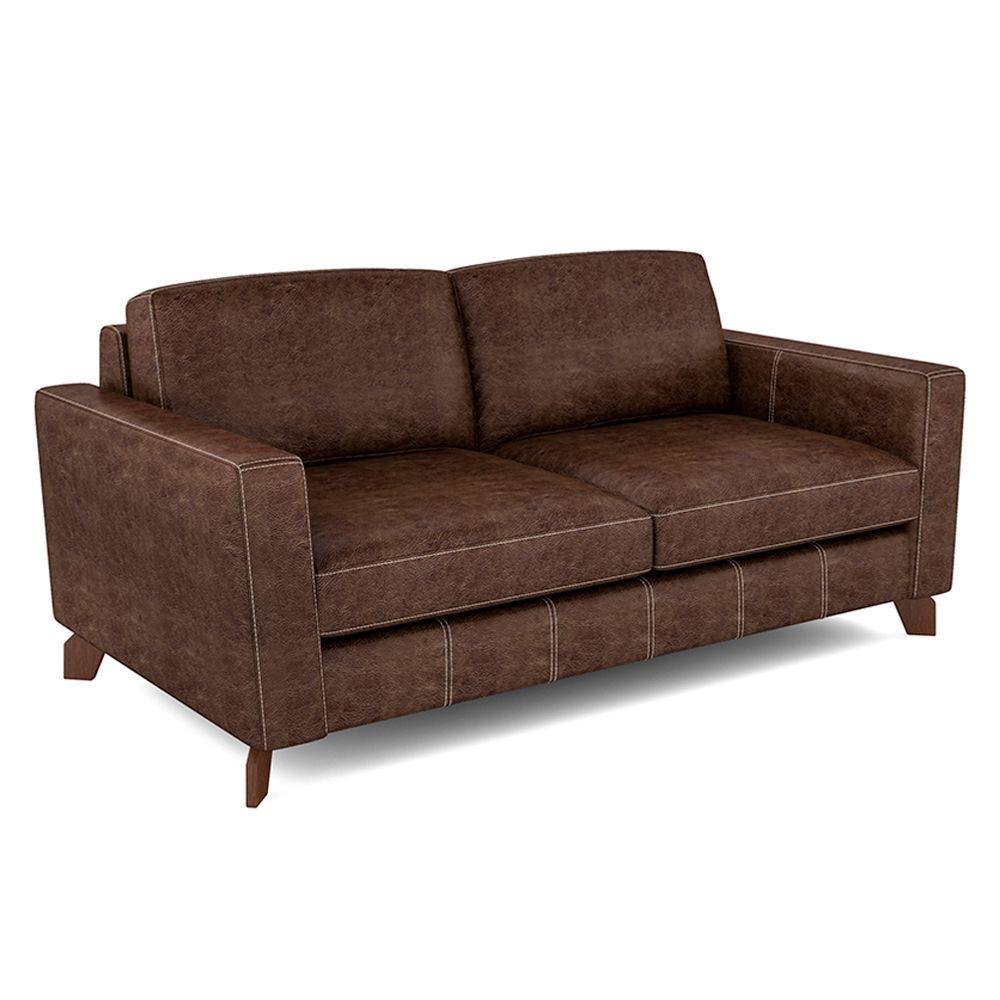 Sofá Sala de Estar Living 3 Lugares 200cm Presley Pés Madeira Couro Marrom Manchado G52 - Gran - 4