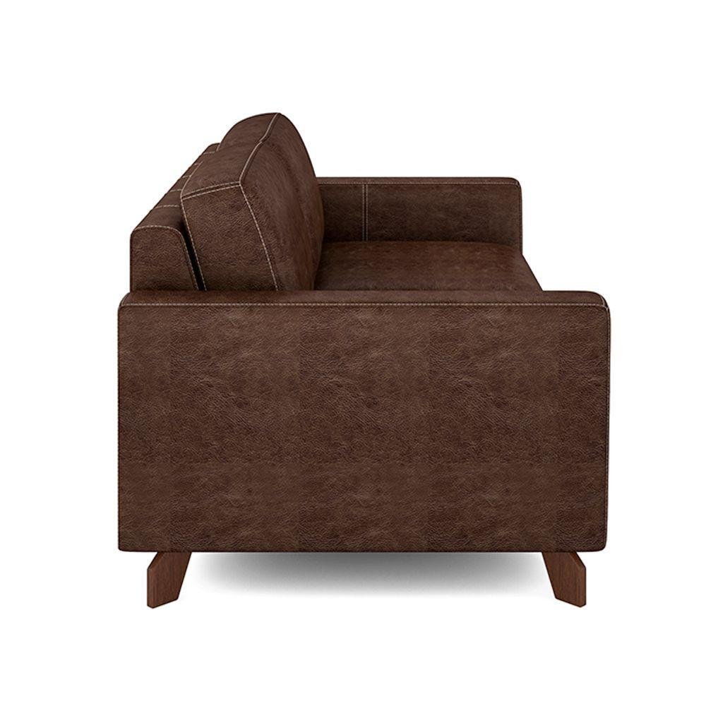 Sofá Sala de Estar Living 3 Lugares 200cm Presley Pés Madeira Couro Marrom Manchado G52 - Gran - 3