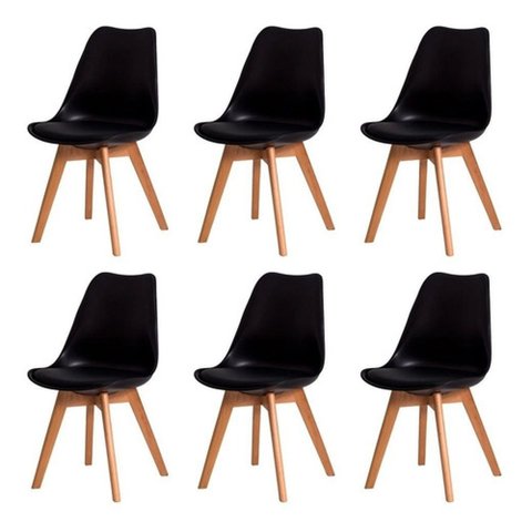Kit C/ 6 Cadeiras Leda Eiffel Wood Saarinen Preta