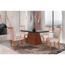 Ver imagem 1 de Conjunto: Mesa de Cozinha Luna C/ Tampo Madeirado C/ Vidro Canto Curvo 120x80cm e 4 Cadeiras