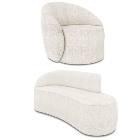 Sofá 3 Lugares Orgânico 180cm Morgan e Poltrona Lua Bouclê Off White D03 - D'Rossi