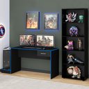Ver imagem 1 de Quarto Gamer 2 Peças com 1 Mesa Gamer, 1 Estante Preto/Azul - Artely Móveis