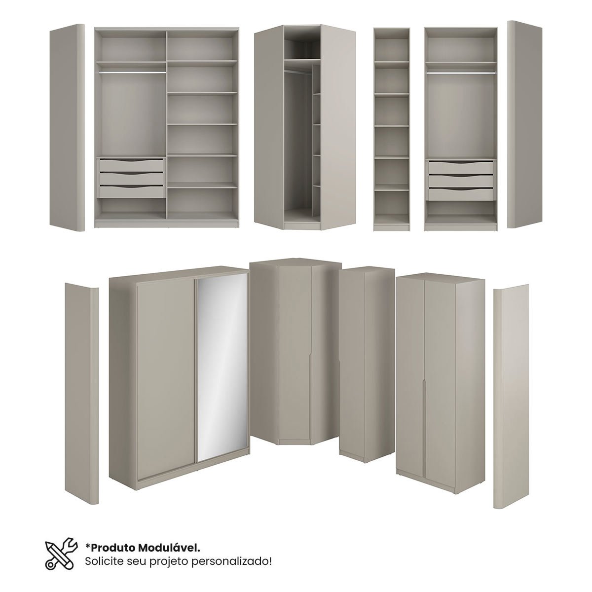 Guarda Roupa Modulável 87,5cm com 2 Portas 100% Mdf Cor:luna - 4