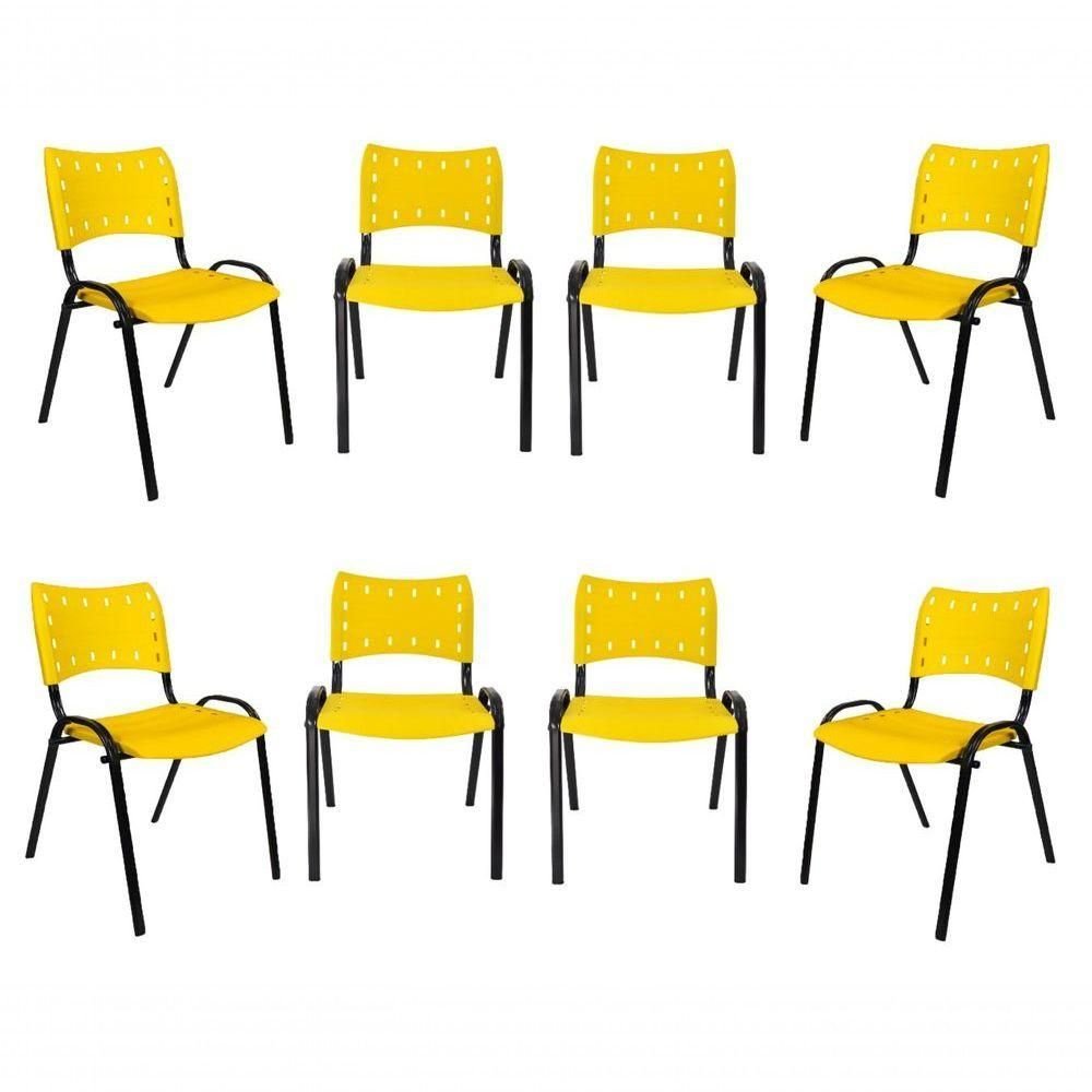 Kit 8 Cadeiras Iso para Escola Escritório Comércio Amarela Base Preta - 1