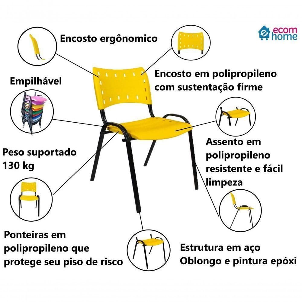 Kit 8 Cadeiras Iso para Escola Escritório Comércio Amarela Base Preta - 3