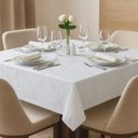 Ver imagem 2 de Toalha de Mesa 4 Lugares Luxo Jacquard Pérola 1,40x1,40 para Sala de Jantar Bz Home Decor