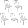Kit 05 Cadeira de Jantar Drika Office Escritório Recepção Ferro Prata Corino Branco - Amey Decor - 1