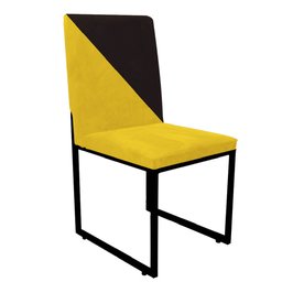 Kit 03 Cadeira Office Stan Duo Sala de Jantar Industrial Ferro Preto Corino Amarelo e Marrom - Amey  - 2