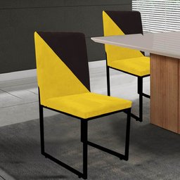 Kit 03 Cadeira Office Stan Duo Sala de Jantar Industrial Ferro Preto Corino Amarelo e Marrom - Amey  - 3