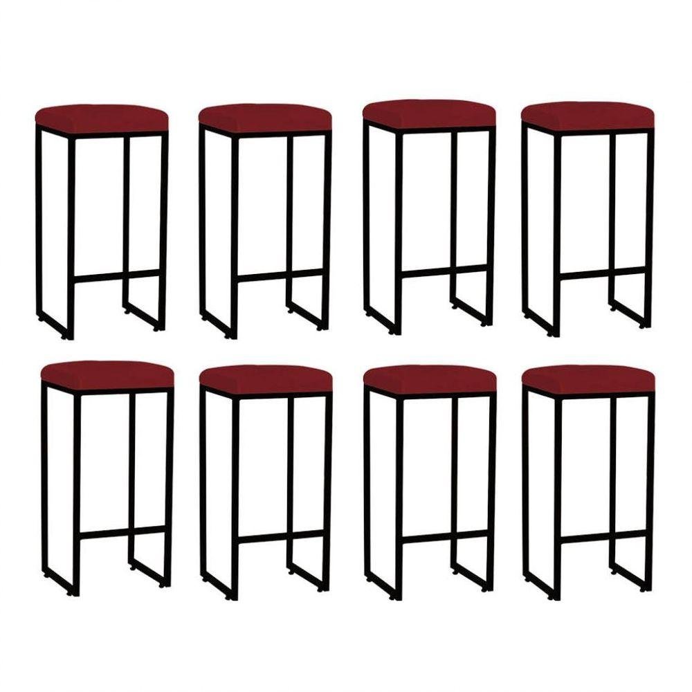 Kit 08 Banqueta Alta Lara Para Cozinha Bar Churrasqueira Ferro Bronze Vermelho - 1