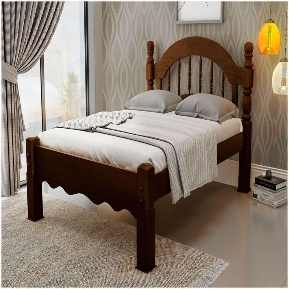 Cama Queen Size Eliane Pezeira Baixa De Madeira Maciça Pinus - Castanho - 1