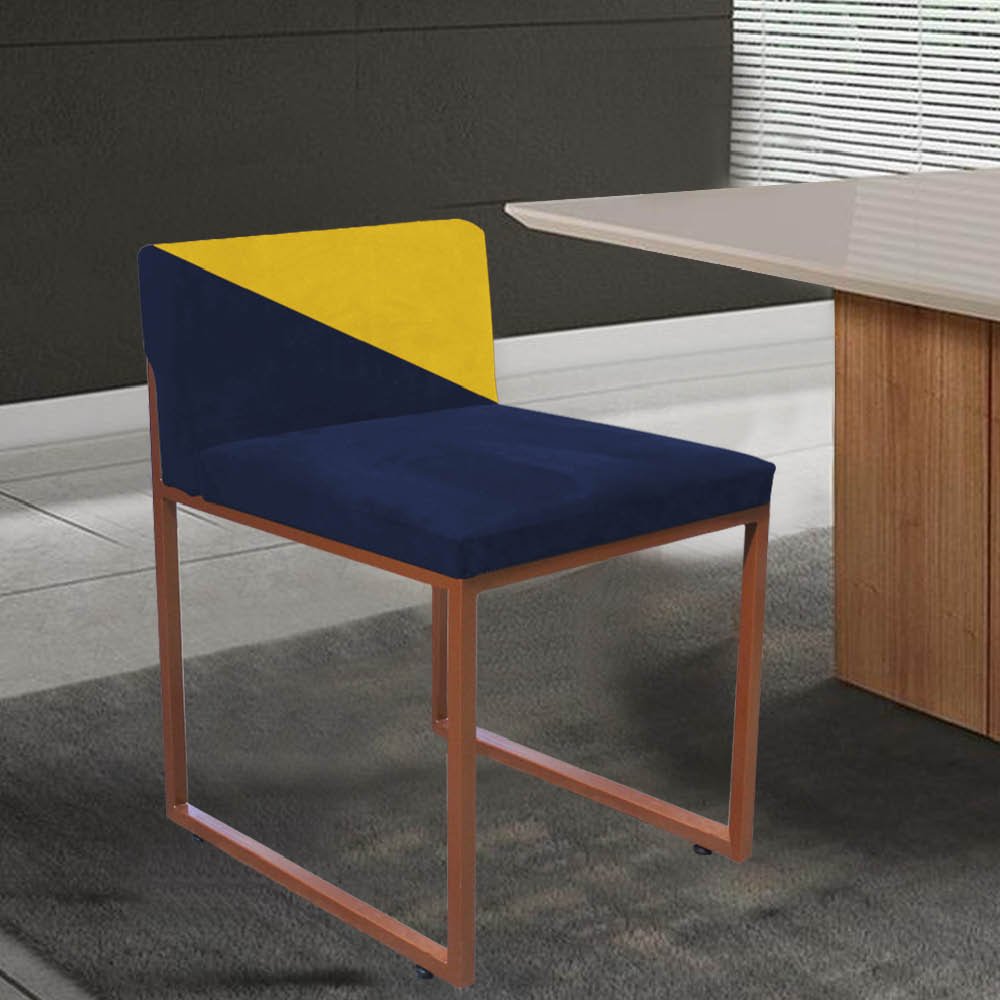 Cadeira Office Stan Duo Sala de Jantar Industrial Ferro Bronze Sintético Preto e Amarelo - Ahazzo Mó - 1