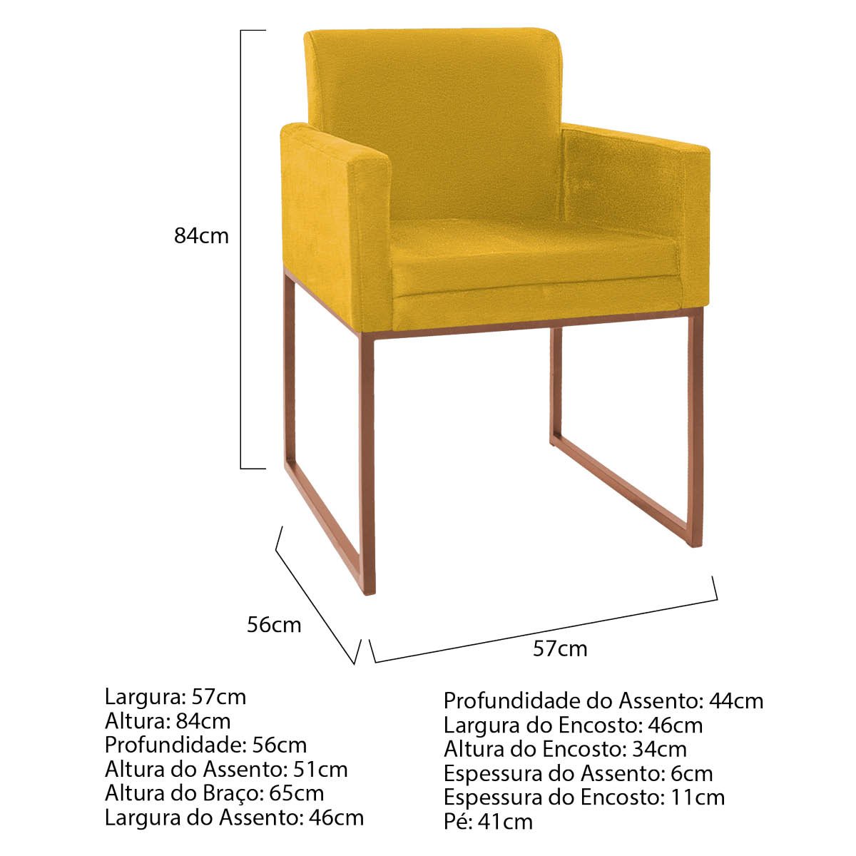 Poltrona Decorativa Bellinha Base de Ferro Bronze Corano Amarelo - Amarena Móveis - 4