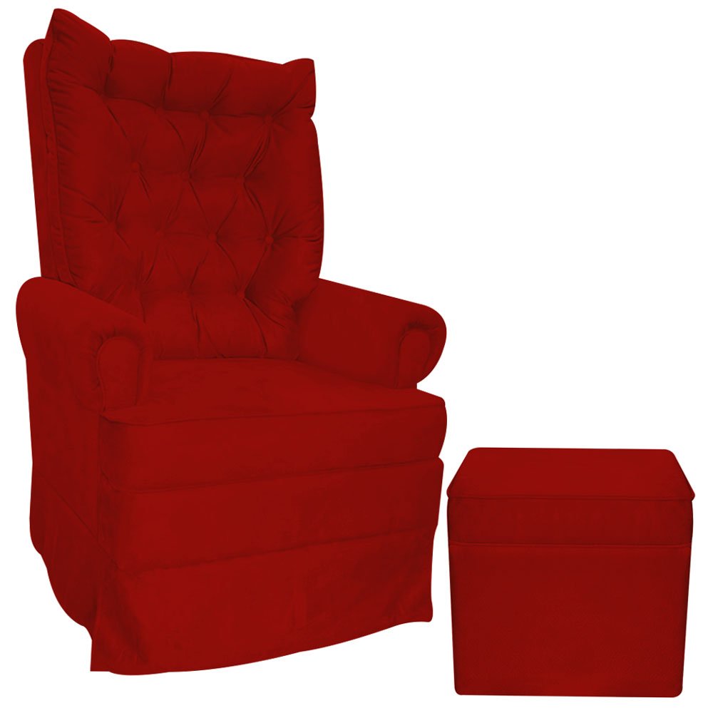 Kit Poltrona Amamentação Gabi com Balanço + Puff Vermelho - 1