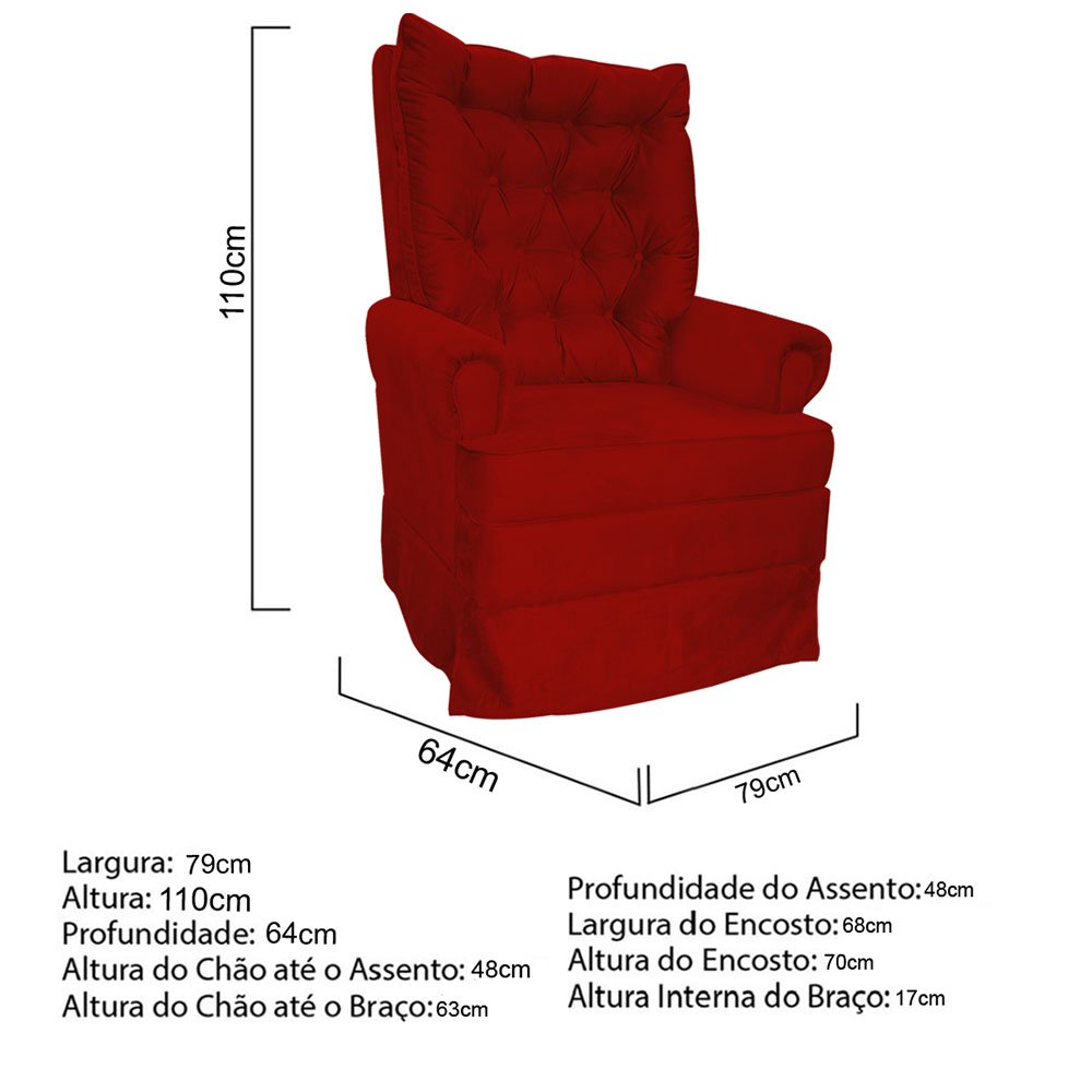 Kit Poltrona Amamentação Gabi com Balanço + Puff Vermelho - 4