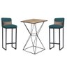 Kit Mesa Bistrô Lucca e 2 Banqueta Lucca Alta Com Encosto Tampo Rústico Ferro Preto Suede Azul Turqu - 1