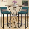 Kit Mesa Bistrô Lucca e 2 Banqueta Lucca Alta Com Encosto Tampo Rústico Ferro Preto Suede Azul Turqu - 2