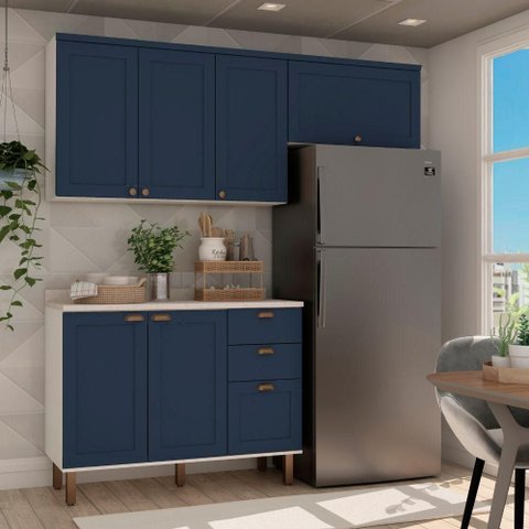 Armário de Cozinha Genialflex Flora Branco Azul